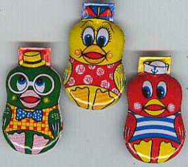 #TY045 - Set of 3 Made in Japan Tin Litho Duck Clickers