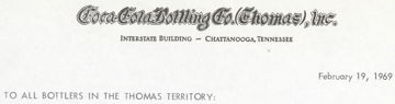#CC127- 1960s Chatanooga Coca Cola (Thomas) Letter with Coke Official's Signature