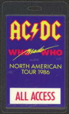 #MUSIC391  - 1986 AC/DC Laminated Backstage Pass from the Who Made Who North American Tour