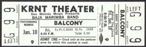 #MUSIC344 - 1969 Baja Marimba Band Ticket from the KRNT Theater