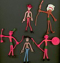 #TY284 - Group of 5 Different Cowboy and Indian Bendy Toys
