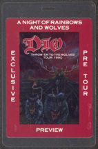 #MUSIC435 - Scarce 1990 Dio Pre Tour Preview Laminated Backstage Pass from the Throw 'em to the Wolves Tour
