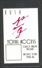 #MUSIC375  - 1984-85 Rush Laminated Backstage Pass from the Grace Under Pressure Tour