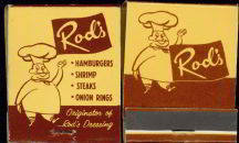 #TM066 - Full Book of  Rod's (diner) Front Cover Stiker Matches
