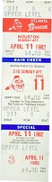#BA011  - Group of 3 Different Atlanta Braves Game Tickets from 1982