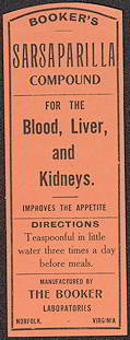#ZBOT078- Early Booker Sarsaparilla Medicine Label