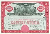 #CE010 - 1950s Pan American World Airways Stock Certificate