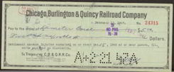 #ZZZ020 - 1947 Chicago, Burlington & Quincy Railroad Check