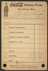 #CC163 - 1938 Coca Cola New Albany Plant Route Receipt