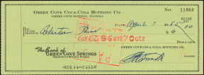 #CC107 - Coca Cola Check from the Plant in Green Cove Springs, FL