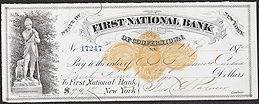 #ZZZ021 - 1870s Checks from 1st National Bank of Cooperstown, NY