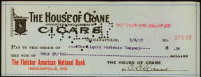 #ZZZ005 - 1917 Cancelled House of Crane Cigars Check