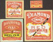 #ZBOT055 - Set of 4 Very Fancy Diamond Red Ink Labels