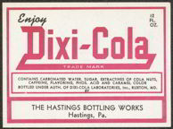 #ZLS106 - Dixi-Cola Soda Bottle Label