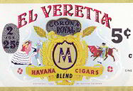 #ZLCA118 - El Veretta 5¢ Cigar Can Label