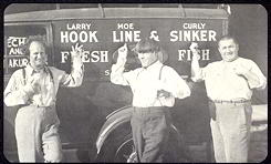 #CH227 - Oversized Trilby Three Stooges Poster-Card with Fish Truck