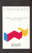 #MUSIC481 - 1985 Foreigner Laminated Backstage Pass from the Agent Provocateur Tour