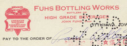#ZZZ061 - 1930s Fuhs Bottling Works Check