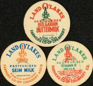 #DC039 - Set of 3 Different Early Land O' Lakes Milk Bottle Caps