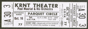 #MUSIC348 - 1971 Paul Mauriat & His Orchestra Ticket from the KRNT Theater