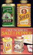 #MS057 - Olde English Tin Salt and Pepper Shaker in Illustrated Box