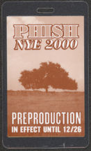 #MUSIC446  - 2000 PHISH Laminated Backstage Pass - NYE Preproduction Pass
