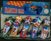 #TY231 - Set of Five Indy Style Made in Japan Tin Litho Race Cars in Header Bag