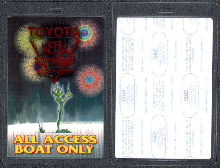 ##MUSICBP1144 - 2005 Toyota/WEBN Cincinnati Fireworks OTTO Laminated Souvenir All Access Boat Only Pass