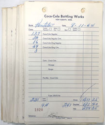 #CC125- Group of 100 1960s Coca Cola Sales Route Sheets from the New Albany, MS Plant