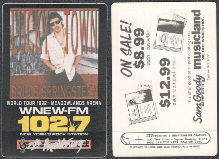 ##MUSICBP1378  - Group of 12 1992 Bruce Springsteen Radio Promo OTTO Backstage Pass - WNEW 102.7 - Lucky Town
