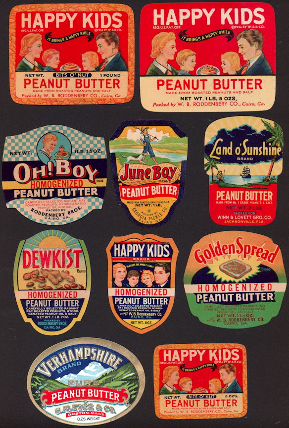 Group of 10 Different Fancy Peanut Butter Jar Labels