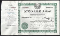 #ZZStock113 - Dayrock Mining Company Stock Certificate