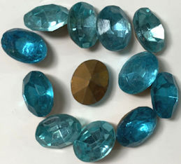 #BEADS0971 - Group of 12 Faceted and Foiled 10mm Oval Aqua Glass Rhinestones