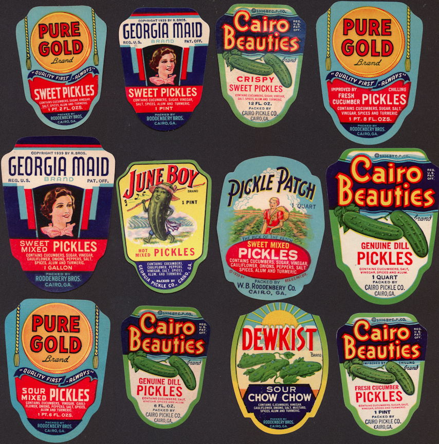 Group of 12 Different Fancy Pickle Labels