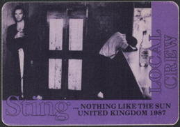##MUSICBP0756 - Sting OTTO Cloth Local Crew Backstage Pass from the 1987 Nothing Like the Sun Tour