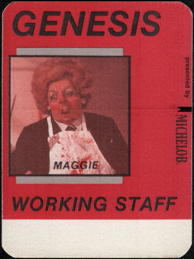 ##MUSICBP0758 - Genesis OTTO Cloth Working Staff Backstage Pass from the 1987 Invisible Touch Tour - Features Margaret Thatcher