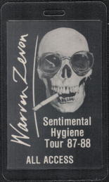 ##MUSICBP0438 - 1987 Warren Zevon All Access OTTO Laminated Backstage Pass from the Sentimental Hygiene Tour