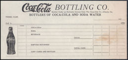 #CC408 - Rare 1920s Coca-Cola Receipt - Pictures the 1915 Coke Bottle