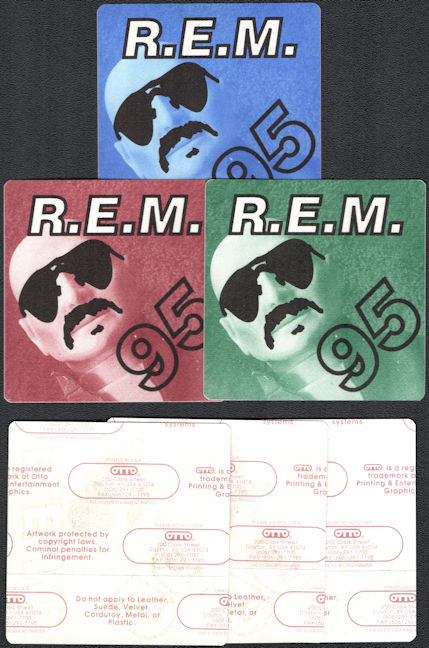 ##MUSICBP0716  - Group of 3 Different R.E.M. OTTO Cloth Backstage Passes from the 1995 Monster Concert Tour