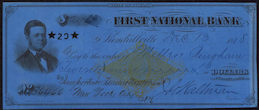 #ZZZ092 - 1870s Check from the First National Bank of Indiana