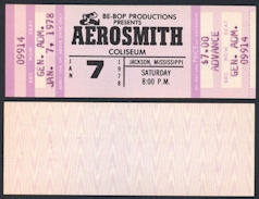 ##MUSICBPT0003 - 1978 Aerosmith Advance Ticket from Jackson, Mississippi - From the Bootleg Tour