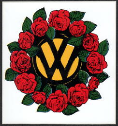 ##MUSICGD2077 - Volkswagen Symbol (VW) in a Wreath of Roses Grateful Dead Tour Sticker/Decal