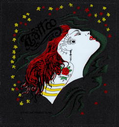 ##MUSICGD2204 - Grateful Dead Tour Sticker/Decal Featuring a Lady with Flowing Red Hair with a Rose and Spider