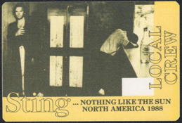 ##MUSICBP2237 - Sting OTTO/StarLiner cloth Backstage Pass from the 1988 Nothing Like the Sun North America Tour