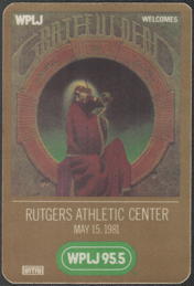 ##MUSICBP2246 - Grateful Dead OTTO Cloth Radio Pass from the Concert at Rutgers Athletic Center
