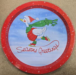 #HH248 - Giftco Seasons Greetings Metal Tray with Ice Skating Duck