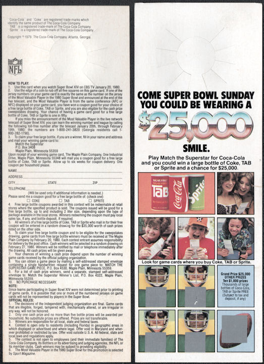 #CC411 - Coca-Cola Bottle Hanger 1980 Super Bowl Scratch Off