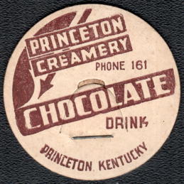 #DC296 - Very Old Princeton Creamery Chocolate Milk Bottle Cap - Princeton, KY