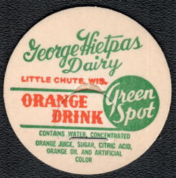 #DC303 - George Hietpas Dairy Green Spot Orange Drink Bottle Cap - Little Chute, WI