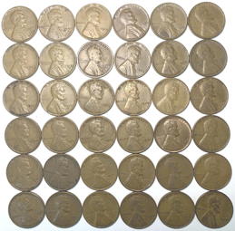 #MISCELLANEOUS425 -  Starter Set of Wheat  Pennies - 36 Different Dates - 1930s - 1950s